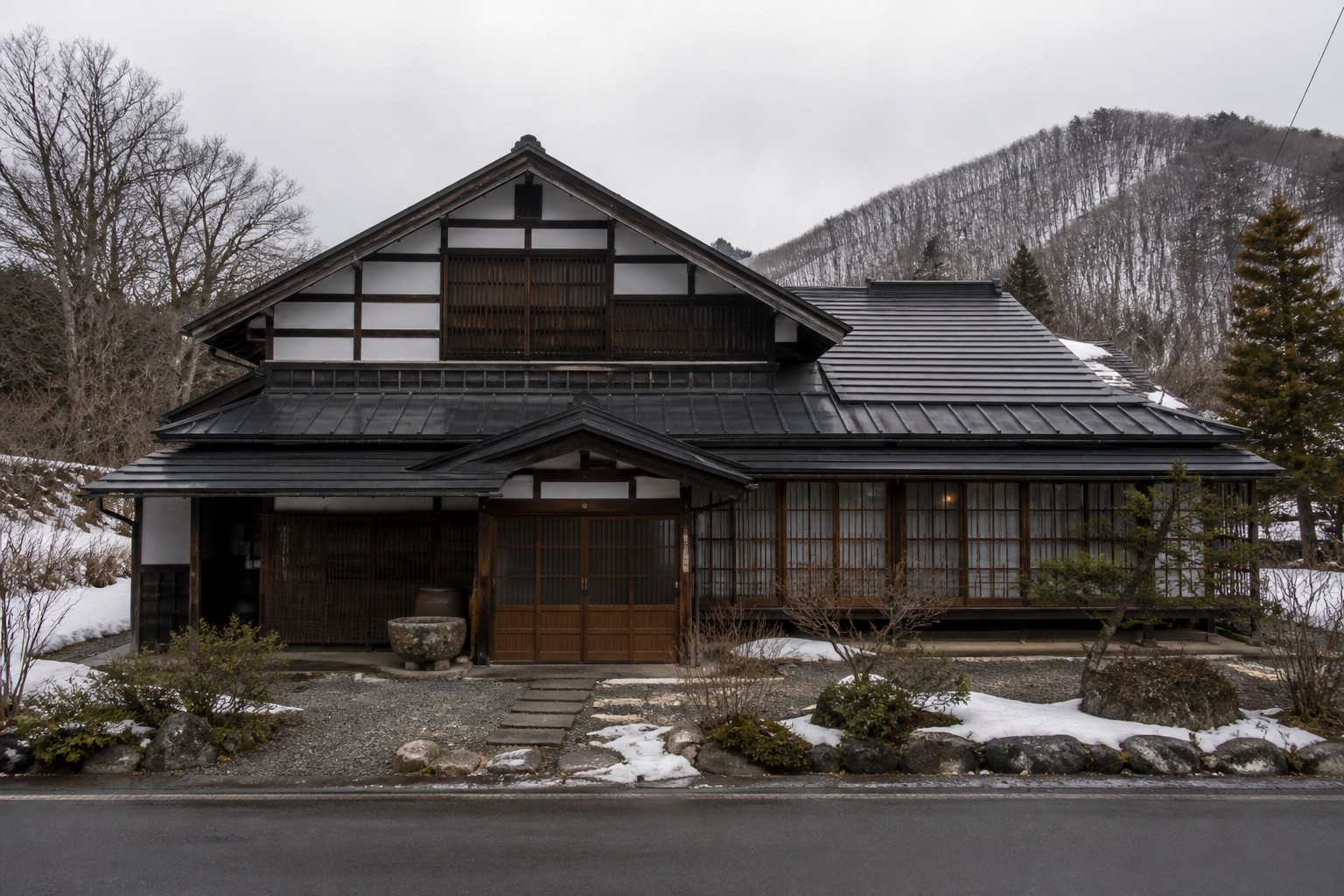 Traditional Japanese kominka in snow country